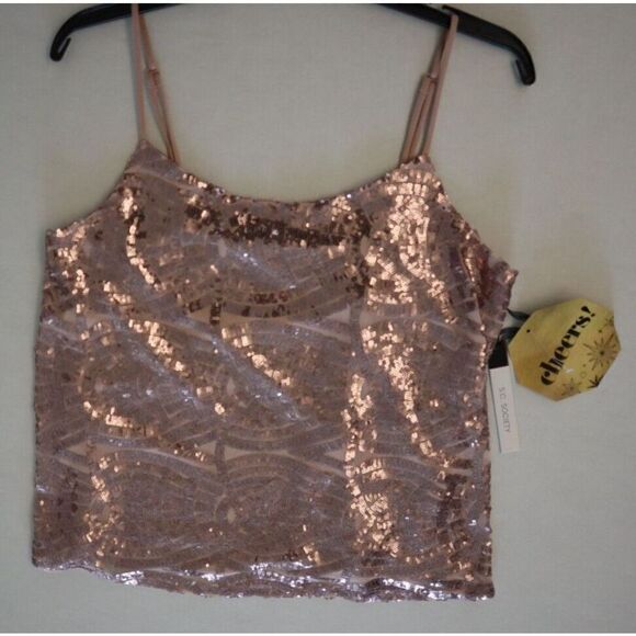 S.C. Society T92499B95 Women's Sz M Pink Sequin Spaghetti Strap Camisole - Picture 7 of 12